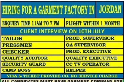 Urgent Job Openings for a Garment Factory in Jordan