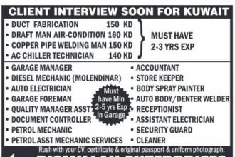 Interview Soon for Kuwait – Urgent Vacancies Available