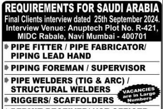 Job Openings in Saudi Arabia – Final Client Interview in Navi Mumbai (September 2024)