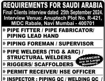 Job Openings in Saudi Arabia – Final Client Interview in Navi Mumbai (September 2024)