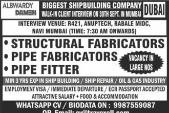 Job Openings for Dubai’s Biggest Shipbuilding Company – Walk-in Client Interview in Mumbai (September 2024)