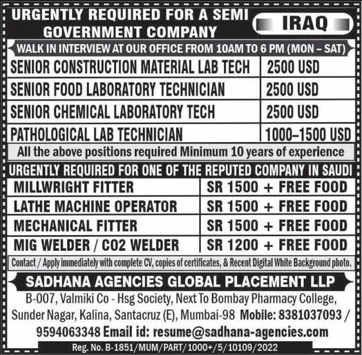 Urgent Job Openings in Iraq and Saudi Arabia