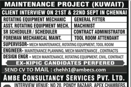 Maintenance Project in Kuwait: Multiple Vacancies