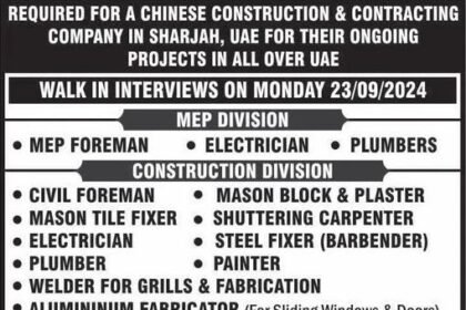 UAE – Urgent Hiring for a Chinese Construction & Contracting Company