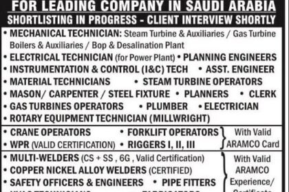 Saudi Arabia – Seeking candidates for various technical and engineering roles