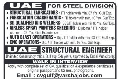 Urgent Hiring for Steel Division in UAE – Walk-In Interview