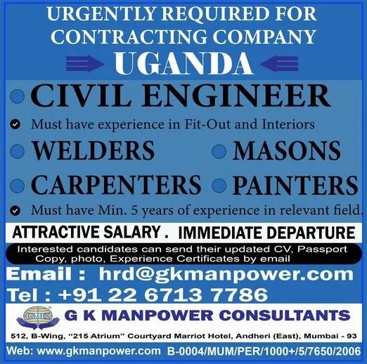 Urgent Hiring for Contracting Company in Uganda – Apply Now!