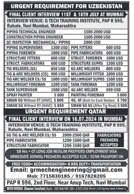 Job Opportunities in Uzbekistan and Qatar: Various Positions